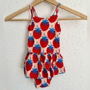 Hanna Andersson pink strawberry ruffle swimsuit 18/24 kids baby